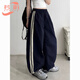 若盼新款美式秋季闊腿運(yùn)動(dòng)休閑褲女刺繡2025休閑褲運(yùn)動(dòng)褲寬松高腰長褲 藏青色 M 95-105斤