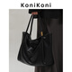 KONIKONI女士單肩包真皮大包托特包通勤小眾黑色女包2025新款大容量腋下包 黑色大號 可放14寸電腦