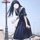 映雯日系學院風海軍領(lǐng)jk連衣裙學生2024年夏季長裙初戀少女顯瘦水手服 藏青色 S 建議75-90斤