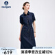 Navigare意大利小帆船女士短袖牛仔連衣裙25夏季新品純棉襯衫裙百搭長裙子 海軍藍(lán) XL