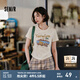 Semir森馬短袖T恤女短款設計感印花復古2024夏季正肩修身上衣小眾 本白10101 S