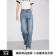 ELLE純棉牛仔藍(lán)簡(jiǎn)約復(fù)古高腰牛仔褲女2025春季新款時(shí)尚通勤小腳褲 牛仔藍(lán) L
