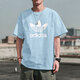 阿迪達斯（adidas） 三葉草短袖T恤男士夏季運動(dòng)服休閑透氣舒適圓領(lǐng)半袖衫CW2336 純棉FM3794粉藍色   L -54 推薦175-195斤