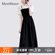 MeetMetro瑪依爾復(fù)古V領(lǐng)收腰連衣裙女2025夏裝氣質(zhì)文藝范假兩件裙 拼色【現(xiàn)貨閃電發(fā)】 M