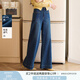 香影闊腿牛仔褲女2025秋季新款丹寧風(fēng)復(fù)古寬松梨形身材高腰直筒褲 牛仔藍(lán) S
