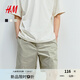 H&M男裝休閑褲2025年夏季新款直筒寬松通勤簡(jiǎn)約帆布短褲1260536 鼠尾草綠 XL 180/106