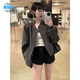 慕瑤雨2025春秋外套灰色美式棒球服女復(fù)古休閑新款設(shè)計(jì)短款寬松夾克上衣 灰色  S 75-90斤