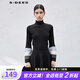 S.DEER圣迪奧女裝時(shí)尚高領(lǐng)撞色拼接喇叭袖針織衫S23483504 黑色/91 S 160