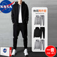 NASA RHUDE衣套裝男寬松春季青少年潮流加絨外套休閑運(yùn)動(dòng)套裝男春秋款衣服 N0713黑色(兩件套) XL (推薦體重135-155斤)