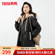 鴨鴨短款羽絨服女2024秋冬季新款時尚可拆卸衛(wèi)衣領(lǐng)加厚鴨絨保暖外套潮 黑色 L