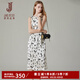 經(jīng)典故事（JANE STORY）法式時尚氣質(zhì)無袖連衣裙女2025夏季新款白色緞面印花長款優(yōu)雅裙子 米黑色花 L