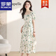 羅蒙碎花連衣裙女2024夏季新款小個子女裝顯瘦氣質(zhì)方領(lǐng)a字裙雪紡裙子 綠色 S