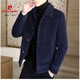 皮爾卡丹（pierre cardin）冬季男士呢子外套秋冬韓版潮流短款加厚毛呢大衣2025新款夾克冬裝 藏青色. M 建議85-105斤
