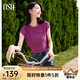 歐莎（OSA）鏤空肌理感無袖坑條短袖針織衫女2025年夏季新款輕薄T恤顯瘦上衣 玫紅色 M