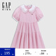 GAP女童2025夏季新款棉質(zhì)刺繡娃娃領(lǐng)泡泡袖連衣裙兒童裝767076