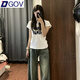 DGOV設計感小眾正肩棉質短袖T恤女夏美式辣妹短款修身百搭體恤上衣服 白色 M