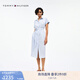 TOMMY HILFIGER25新款夏季女裝亞麻休閑純色系帶收腰寬松襯衫裙連衣裙44653 淺藍(lán)色C1O S 34