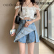 OLDER SEA開(kāi)叉牛仔短裙女裙褲夏季2025新款顯瘦高腰a字褲裙防走光半身裙子 淺藍色 S 80-95斤