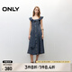 ONLY2025夏季新款減齡飛袖荷葉領(lǐng)拼接牛仔裙連衣裙女|125242007 J33復(fù)古350牛仔洗水 L