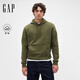 GAP男女裝2025秋季新款Logo刺繡抓絨寬松連帽衫衛衣美版795625 軍綠色 M 美碼 L亞洲碼180/96A