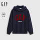 GAP女裝2025秋季新款撞色Logo寬松抓絨套頭連帽衫衛(wèi)衣上衣792499 海軍藍(lán) S (160/84A) 亞洲尺碼