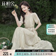 絲柏舍系帶連衣裙2024夏裝新款女裝優(yōu)雅甜美壓褶印花中長(cháng)裙