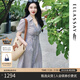 歌力思（ELLASSAY）【博主同款】春秋新款棉感通勤條紋收腰顯瘦短袖襯衫連衣裙女 駝條紋 S