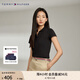 TOMMY HILFIGER【五?？邸肯募九b珠地網(wǎng)眼優(yōu)雅通勤純色條紋修身短袖T恤POLO 黑色BDS M (推薦：105-115斤)