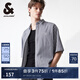 杰克·瓊斯（JACK&JONES）男裝夏季男士襯衣略寬松版型條紋休閑文藝風(fēng)短袖襯衫224204037 深藍(lán)色E40 常規(guī) 深藍(lán)色E40 M