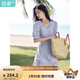茵曼（INMAN）純棉法式氣質(zhì)連衣裙女裝2025夏季新品顯瘦V領(lǐng)泡泡袖A字長(zhǎng)裙子 紫荊粉 -18525989 L