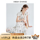 VEGA CHANG連衣裙女2025年夏季新款碎花收腰顯瘦泡泡袖仙女植物系穿搭長裙子 白底繡花（連衣裙） M