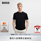 BOSS男士徽標(biāo)飾片棉質(zhì)平紋針織短袖T恤 001-黑色 L