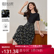 熙世界sllsky黑色短袖拼接碎花連衣裙2025夏季新款時(shí)尚氣質(zhì)假兩件裙子 高雅黑 L