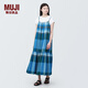 無印良品（MUJI）女式馬德拉斯格紋吊帶連衣裙女裝裙子格子裙純棉全棉長裙BC2IIA4S 藍(lán)色格紋 M 160/84A