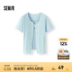 森馬（Semir）短袖T恤女短款木耳邊開衫刺繡背心2025新款夏緊身兩件套顯瘦 暮藍(lán)81025 2XL