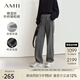 AMII2025冬新款橡筋腰頭撞色拼接加絨休閑褲長褲女寬松兩穿褲子 深花灰 170/76A/XL