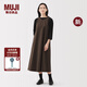 無印良品（MUJI）女式 易干 平紋 無袖連衣裙 女裝裙子長裙25年秋季新品 BC2NRC5A 棕色格紋 S （155/80A）