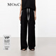 MO&Co.夏高腰工裝口袋直筒闊腿褲休閑褲摩安珂 黑色 M 165