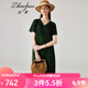 兆君2024春夏真絲新款中式古風(fēng)印花連衣裙女短袖香云紗桑蠶絲裙子 水紋綠 2XL