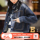 馬登女裝 復(fù)古水洗丹寧牛仔外套深藍色明線寬松翻領(lǐng)休閑短款夾克秋 深藍色 馬登工裝 M