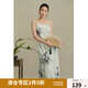 獨束大碼女裝【新中式】水墨風(fēng)印花吊帶裙秋裝新款微胖mm國風(fēng)裙子 墨竹 L