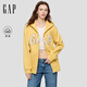 GAP男女裝春款LOGO抓絨寬松連帽拉鏈衛衣休閑上衣786376 黃色 M (170/92A)亞洲尺碼【偏大,建議拍小一碼】
