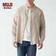 無印良品 MUJI 男式 法國亞麻水洗 立領(lǐng)襯衫 ACA30A2S 原色 M