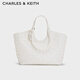 CHARLES&KEITH復(fù)古編織大容量托特包腋下包生日禮物七夕禮物CK2-30701583 Cream奶白色 L