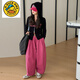 G·DUCK KIDS親子裝秋裝2025新款潮母女裝網(wǎng)紅運動休閑兩件套女童寬松時尚套裝 黑色套裝送皮帶 140 cm