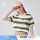 哈吉斯（HAZZYS）女裝 夏款女士寬松條紋圓領(lǐng)T恤衫女ASTSE0BBE58 卡其色KK L (165/88A 40)