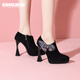 比度格林蘭品牌防水臺高跟鞋女四季時(shí)尚氣質(zhì)10-12厘米超高跟恨天高宴會(huì )女鞋 黑色 10cm 36
