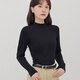 雅鹿拼接半高領打底衫女早秋新款修身顯瘦小立領內搭長袖T恤純色上衣 黑色 L （建議96-106斤）