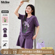 MsShe【重工珠片刺繡套裝】大碼女裝2025夏裝胖mm抽褶短袖T恤短褲 帝王紫色現(xiàn)貨 3XL