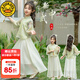 G.DUCKKIDS小黃鴨女童漢服套裝兒童旗袍夏季中國風(fēng)夏裝公主裙女孩唐裝兩件套 翠綠色 170 尺碼15~16歲【160-170cm】